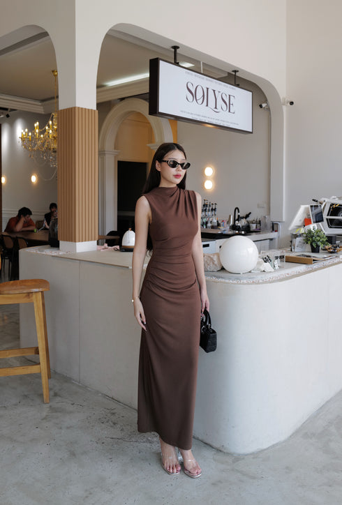 High Neck Sleeves Long Body-con Dress